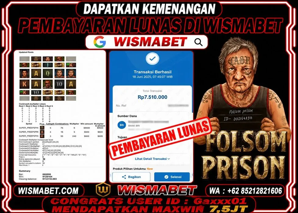 BUKTI KEMENANGAN Folsom Prison Rp7,500,000- LUNAS